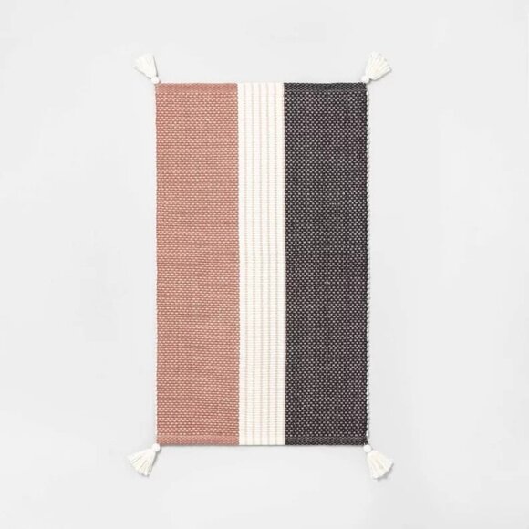 Colorblock Tassel Bath Rug - Hearth & Hand Magnolia - Copper Cream Gray - Picture 1 of 7
